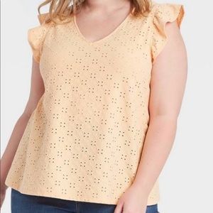 Ava & Viv Eyelet Flutter Sleeve Top